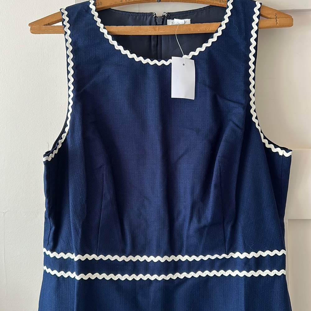 J. Crew Navy Blue Dress with White Trim
